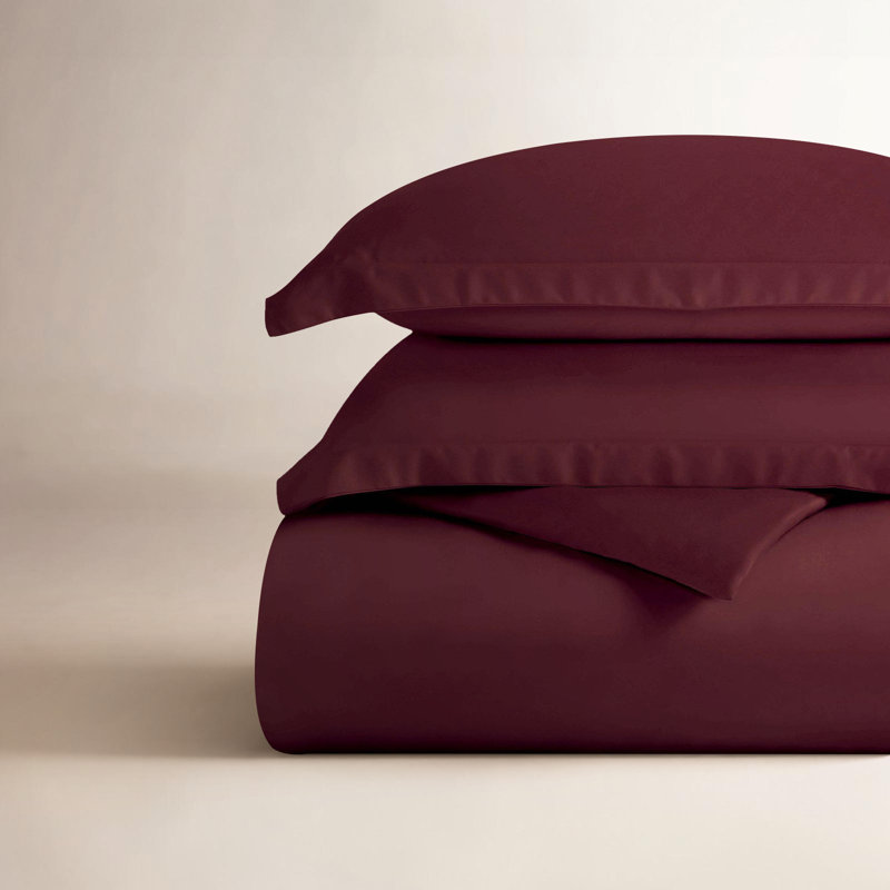 Ensemble de housse de couette moderne et contemporain en mélange de coton égyptien Lunete, Prune