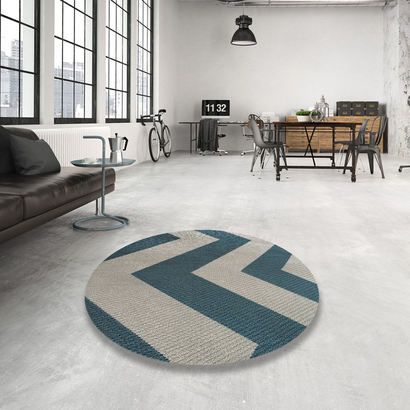 Tapis bleu à chevrons Fairmount, Rond 7 pi