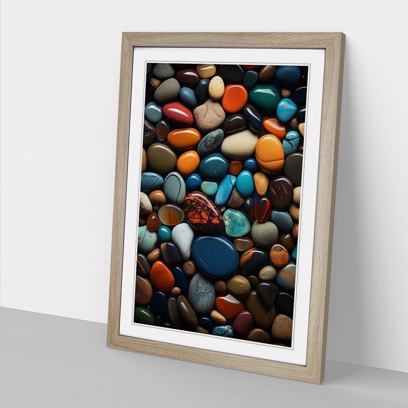Pebbles Tachisme Art - Framed Print, Oak Framed, 64cm H x 46cm W x 2cm D