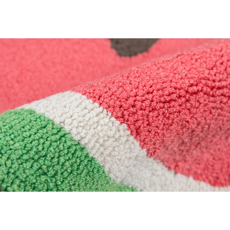 Handmade Watermelon Red Half-Circle Kitchen Mat