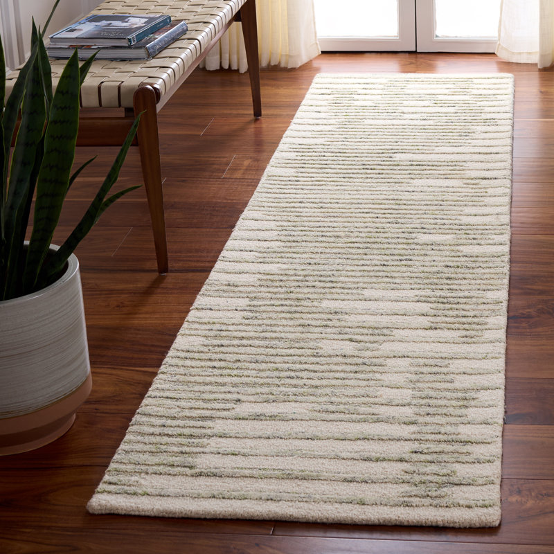 Récolte de laine à 80% touffetée à la main Harvest 704; Tapis abstrait 20% coton, Tapis de couloir 2 pi 3 po x 9 pi