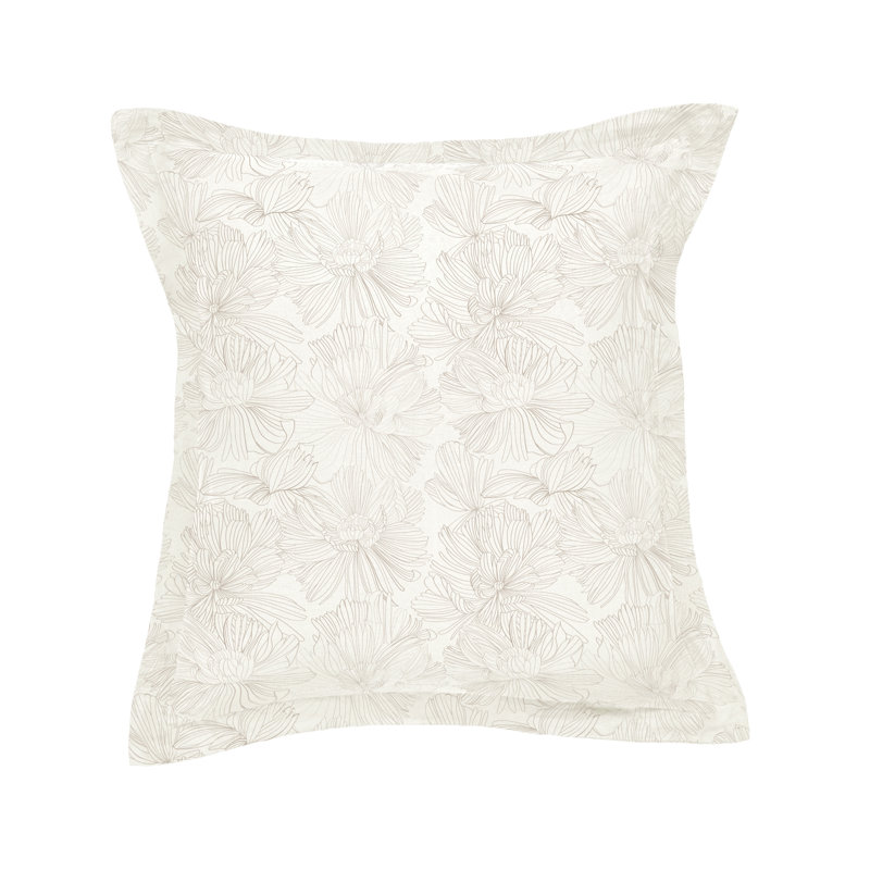 100% French Linen Flanged 26" X 26" Euro Sham, Cream & Putty Floral