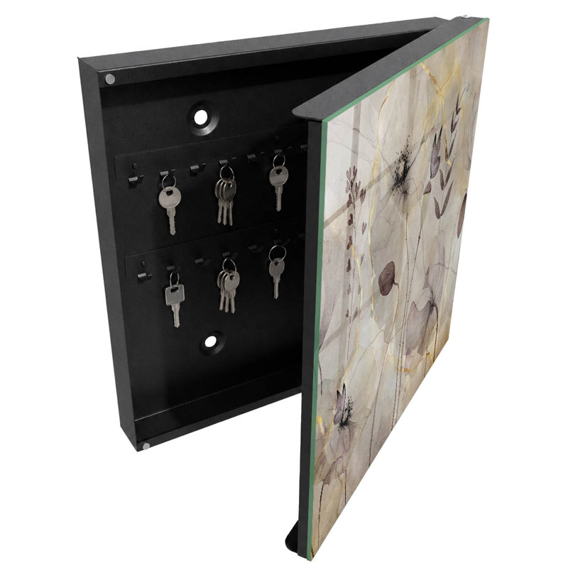 Key box for home, Opens to the right, 30x30x5, Black, Flowers and butterflies full of subtlety and peace, 