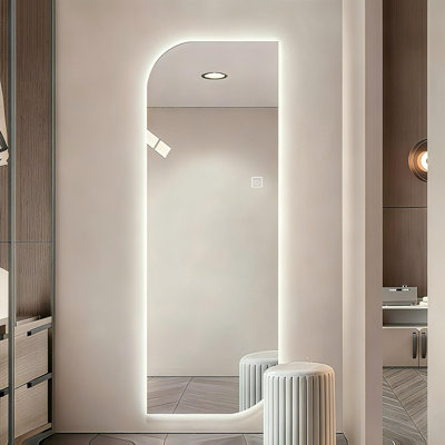 65" x 21" LED Full Length Wall Mirror, Irregular Shape Design, 3-Color Dimmable Lighting, 5mm Copper-Free Silver Glass, Hardwired or Plug-in, for Entryway, Bedroom & Salon