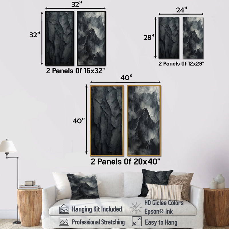 Montagnes, montagnes percolées, ensemble de 2 impressions sur toile, H 32 po x l 33 po, Toile tendue