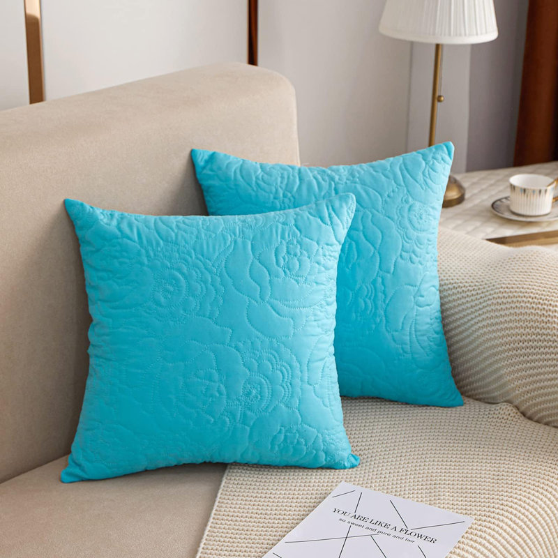 Housses de coussin matelassées à motif floral (ensemble de 2), Bleu, H 24 po x l 24 po