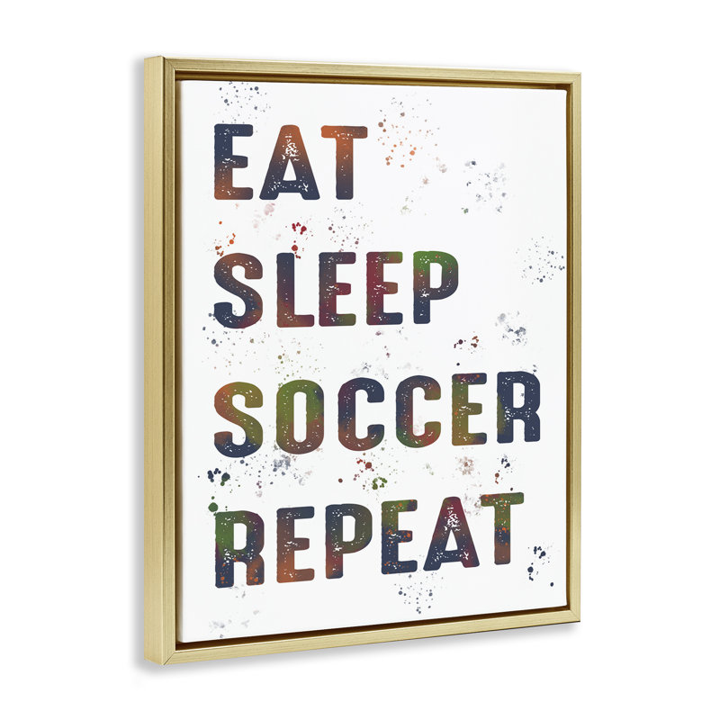Cadre flottant Eat Sleep Soccer Repetition, design par Marcus Prime, H 31 po x l 25 po, Cadre flottant métallique doré