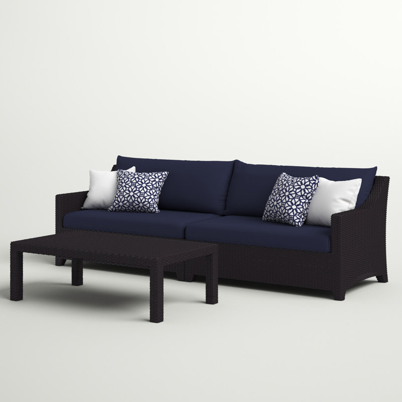 Ensemble de conversation de terrasse pour 3 personnes avec coussins Fionnula, Toile bleu marine Sunbrella®