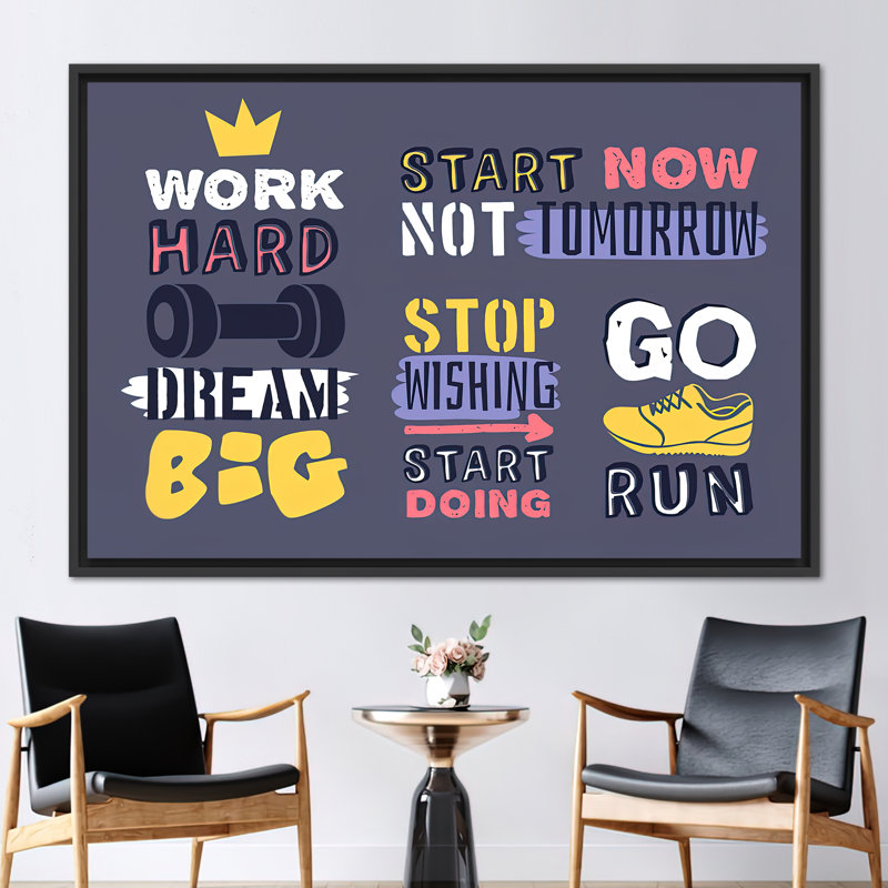 «Work Hard», citation d'art sur toile, décoration murale, affiche inspirante, affiche sur toile, Cadre flottant noir