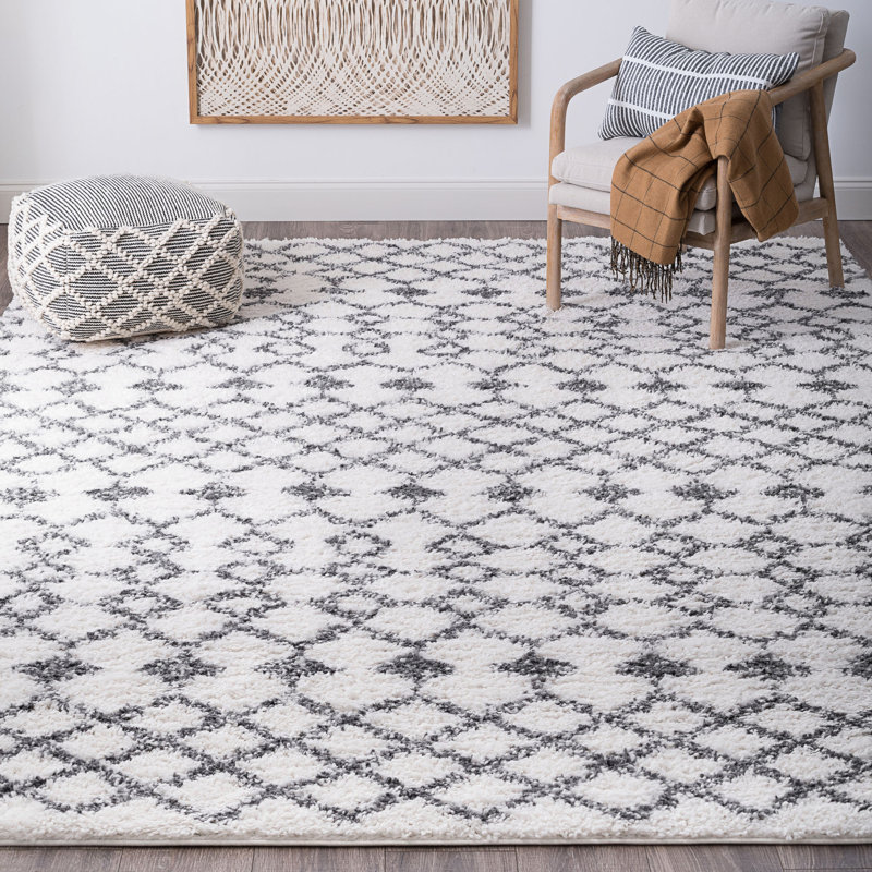 Tapis blanc à poils longs Sisson, Rectangle 5 pi 3 po x 7 pi 3 po