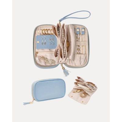 Travel Jewelry Case Organizer, Ultra-Slim Soft Pouch -Dustyblue