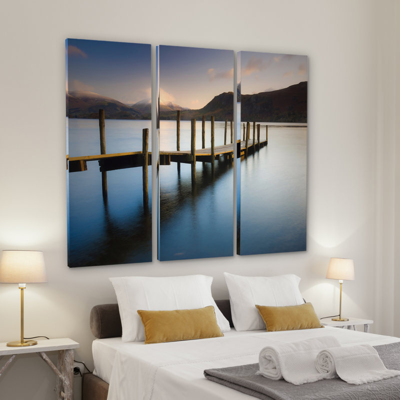 Brandleow Bay Jetty - 3 pièces, reproduction d'art sur toile, H 32 po x l 64 po x P 1,5 po