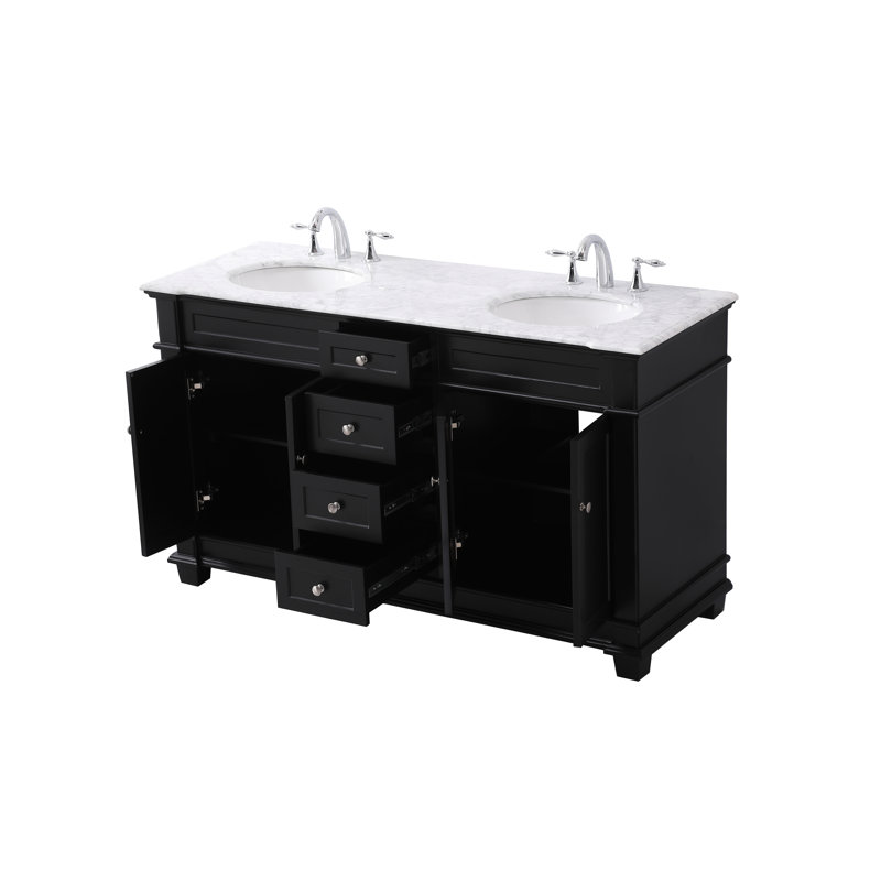 Ensemble de meuble-lavabo double 60 po Lydie, Noir, Cararra blanc