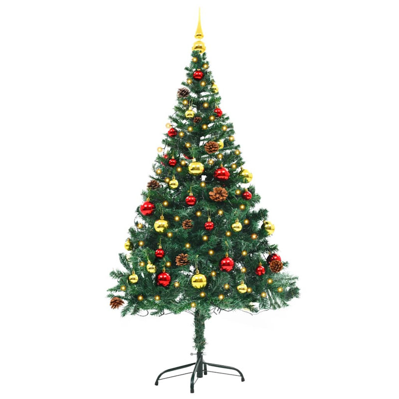 Sapin de Noël artificiel illuminé vert 5 pieds avec boules, H 5 pi, Vert
