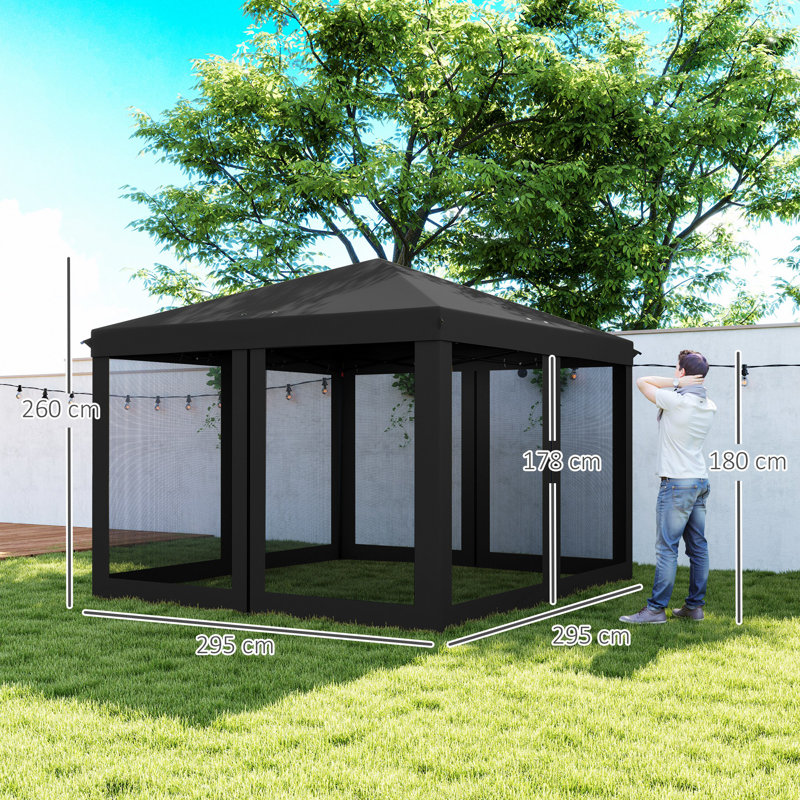 Outsunny 3 x 3 m Pop Up Gazebo, 420D Garden Tent Canopy, Black