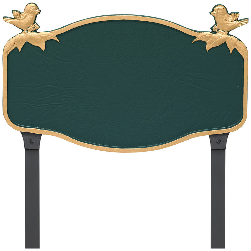 Plaque d'adresse mésange avec piquets de pelouse, Vert forêt / doré, Oui