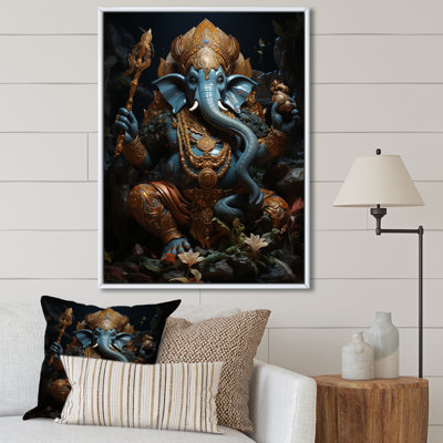 «Latonza Teal Gold Indian Art Mystic Ganesha», reproduction sur toile