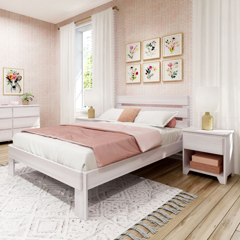  Cyprian Kids Solid Wood Platform Bed, White Wash, Queen