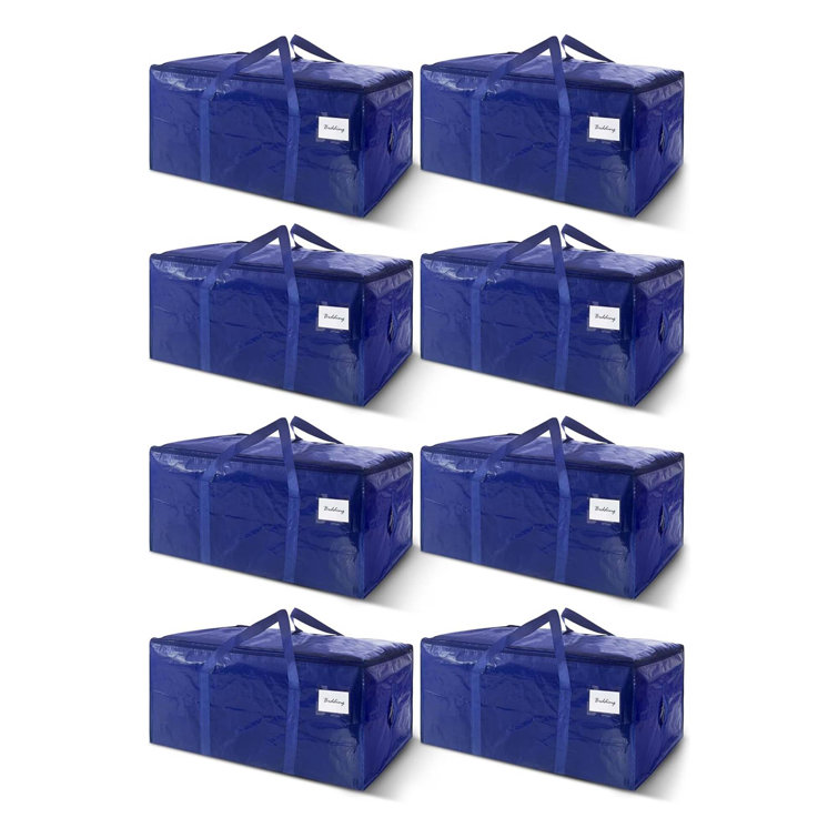 8 Pack 24 Gal Large Moving Bags With Zipper And Carry Handles, Reusable Storage Totes For Clothes, Dark Blue