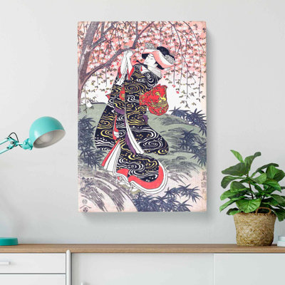 Geisha Under a Cherry Tree by Utagawa Toyokuni - Wrapped Canvas