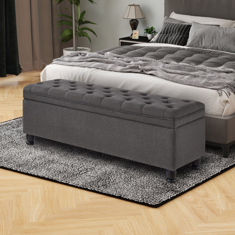 Arnika Polyester Upholstered Storage Bench, Dark Gray