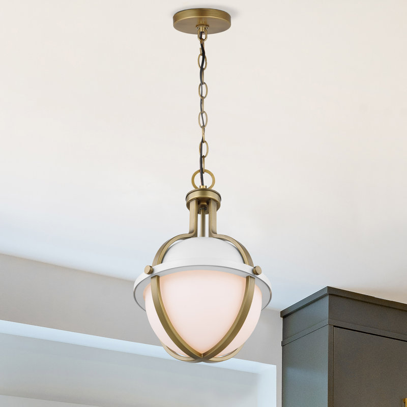 Luminaire suspendu en forme de globe à 1 lumière Ainoras, Blanc mat, Blanc opale