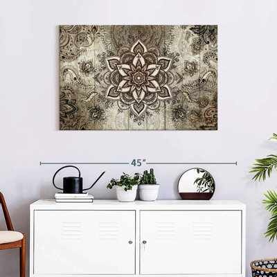 Mandala On Brown Wood Canvas Print