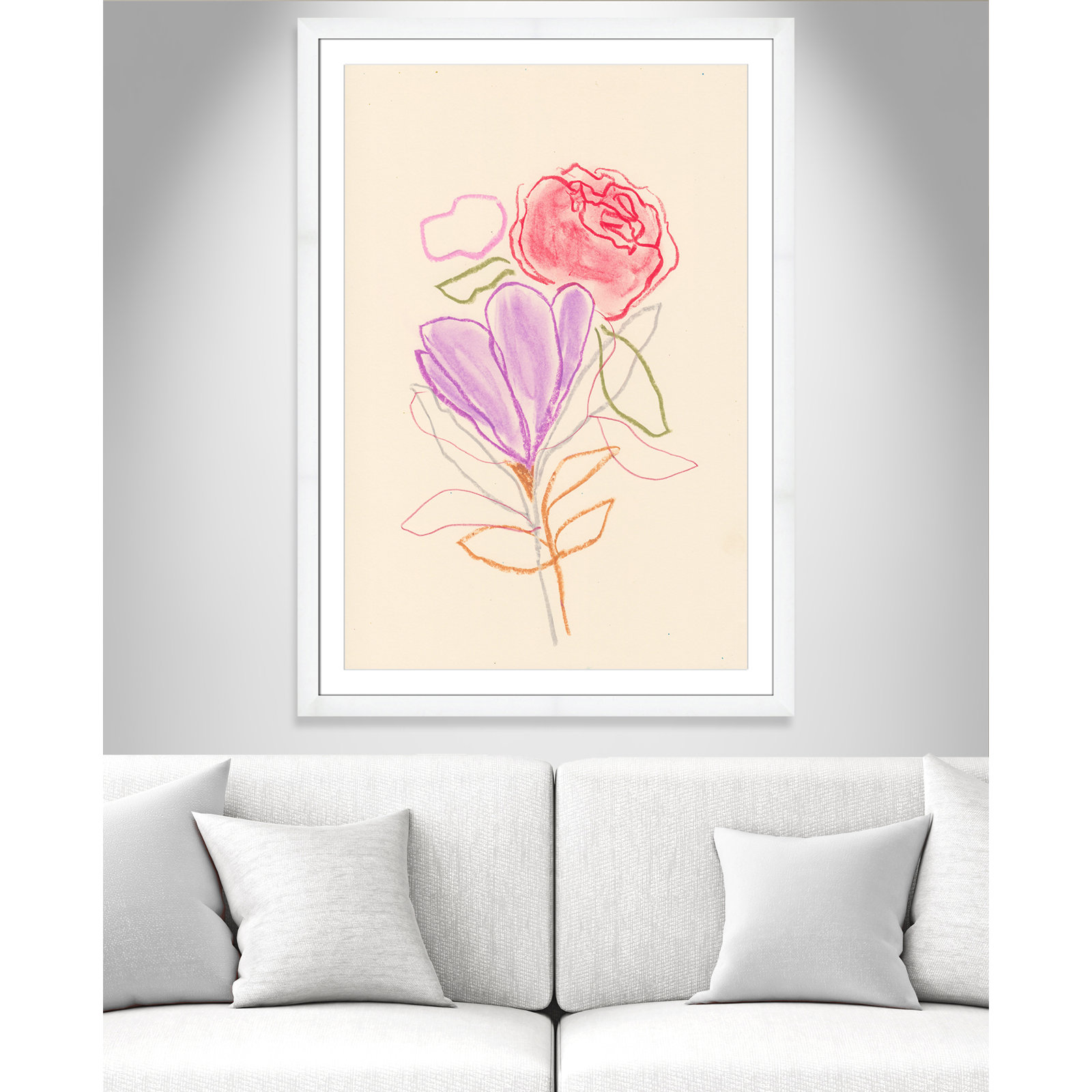 Simple Floral "Simple Floral III" Print, White Single Picture Framed Paper, White, 49" H x 35" W x 1.25" D