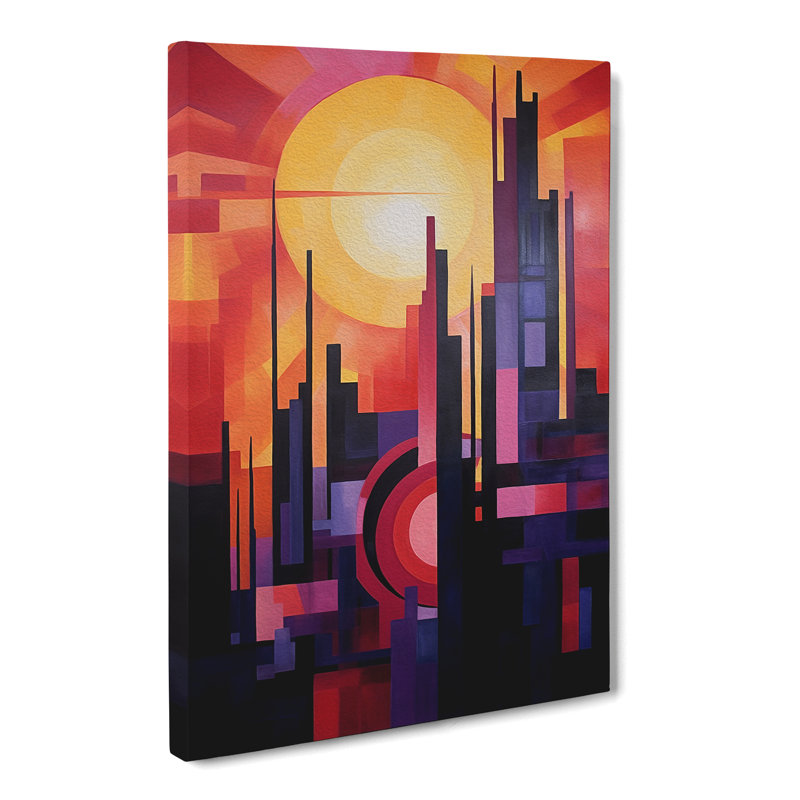 Art Deco Sunset Action No.4 - Wrapped Canvas, 50cm H x 35cm W x 3cm D