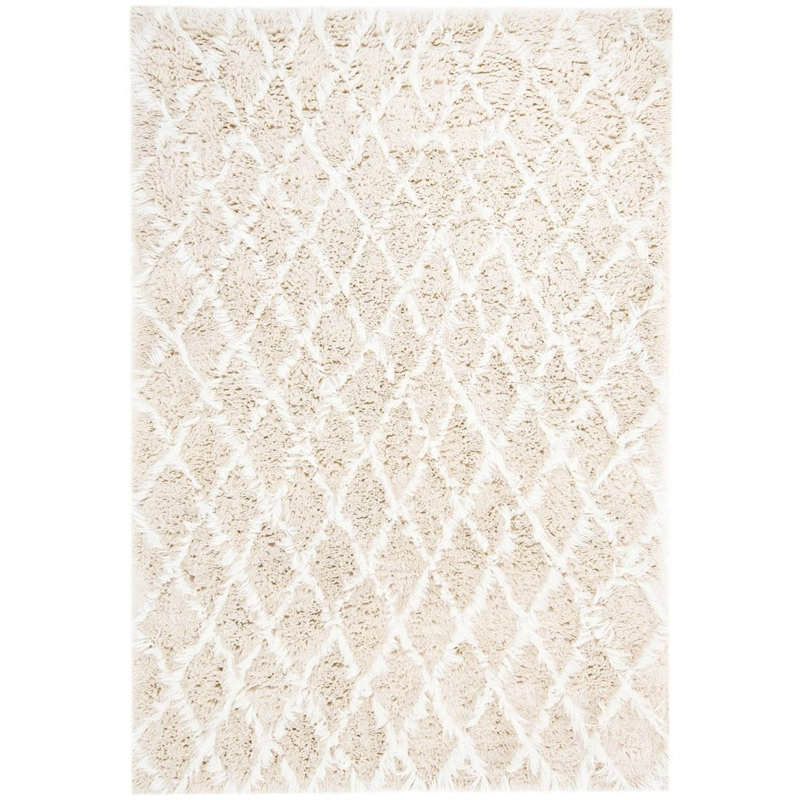 Tapis crème en laine tissé à la main Simrika, Rectangle 8 pi 10 po x 13 pi