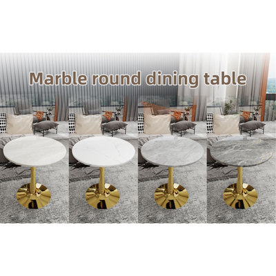 Marble-Top Round Side Table With Tapered Pedestal Base, Ideal For Living Room, Modern Minimalist Design