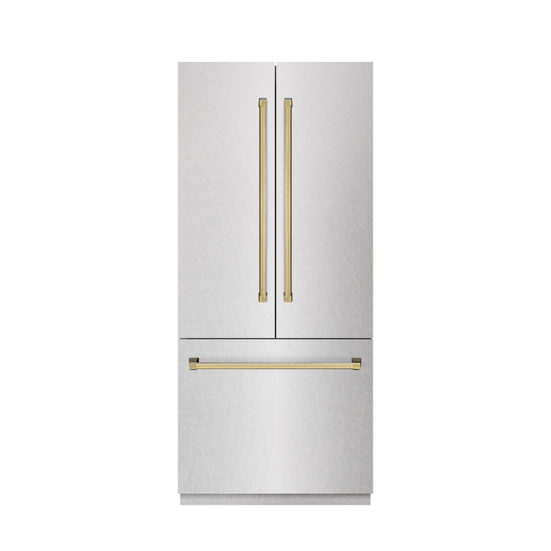 ZLINE Autograph 36 in. Black Stainless Refrigerator w/ Gray & Bronze Accents, Satin Stainless Steel/Gold