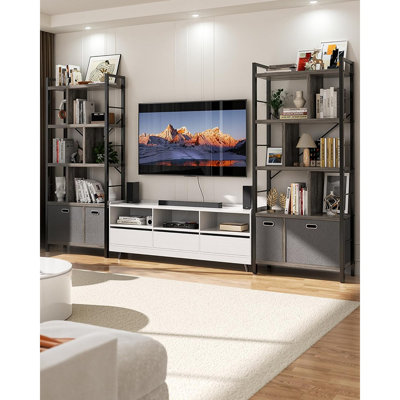 Bookshelf With Drawers - 5 Tier Tall Bookcase Geometric Modern Book Shelf Display Standing Bookshelves With Storage For Living Room, Bedroom Home Offi