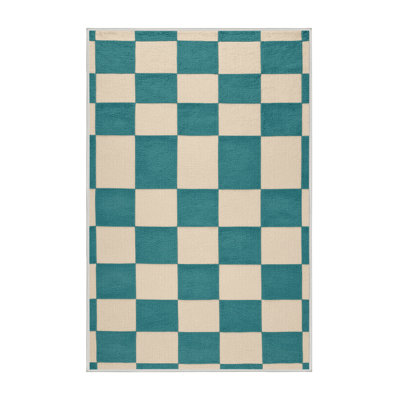 Machine Washable Checkered Beige Area Rug