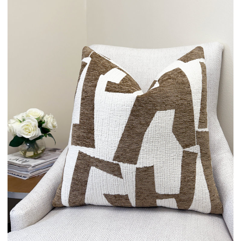 Housse de coussin graphique en chenille, Carré 20 po, Tanné
