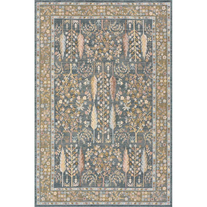  Tapis traditionnel intérieur / extérieur Delyra, Bleu, Tapis de couloir 2 pi 6 po x 8 pi
