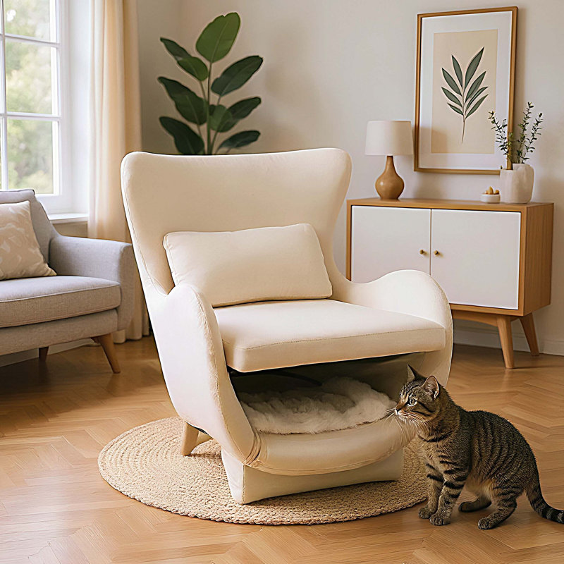 Méridienne pivotante en lin 2 en 1 Pet Furniture, Cream White