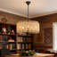 Lustre tambour 5 lumières bohémien à intensité variable avec abat-jour naturel en corde de chanvre pour cuisine, salon, salle à manger