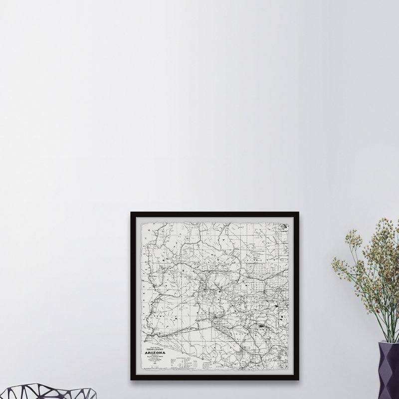 Arizona Gray Map - Reproduction d'art graphique sur papier encadré, H 32 po x l 32 po x P 1,5 po