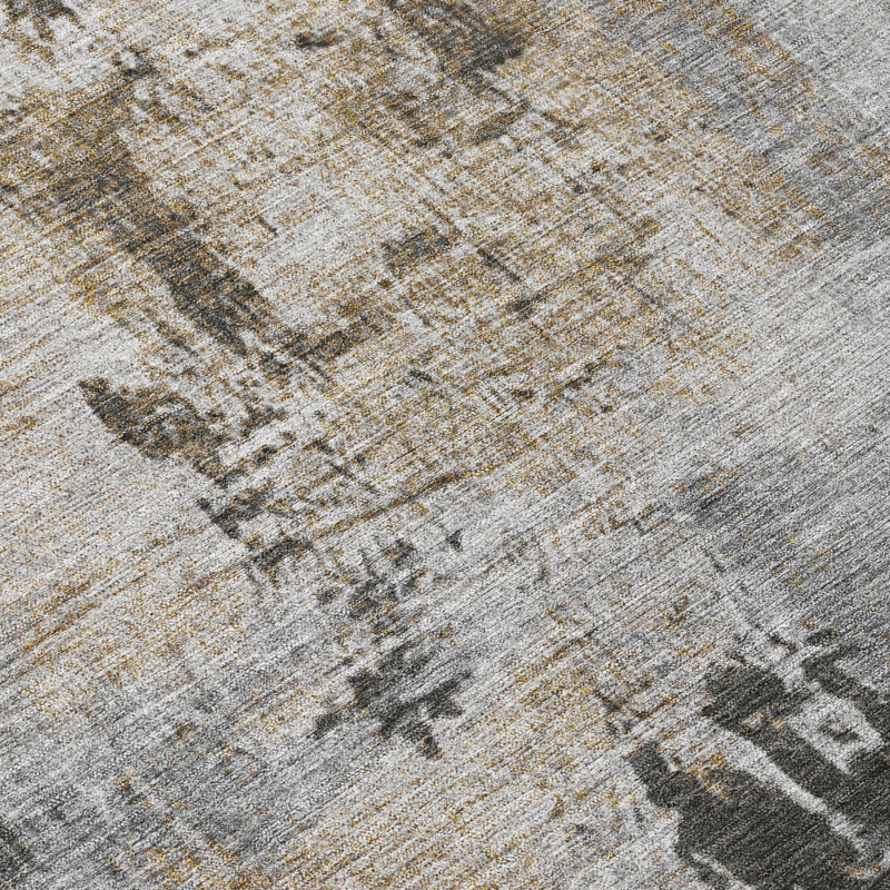 Gray Abstract Washable Synthetic Area Rug 46" x 30"
