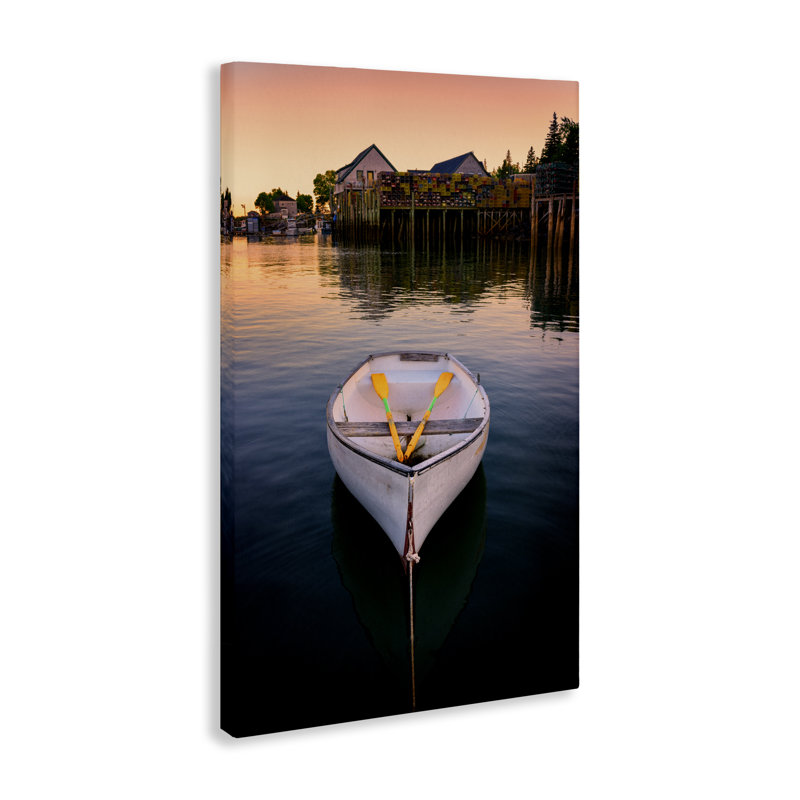 Art mural sur toile Docked Row bateau avec rames par Rick Berk, H 30 po x l 20 po