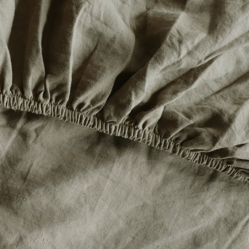 100% French Linen Sheet Set, Moss, Twin Sheet Set with 1 Pillowcase