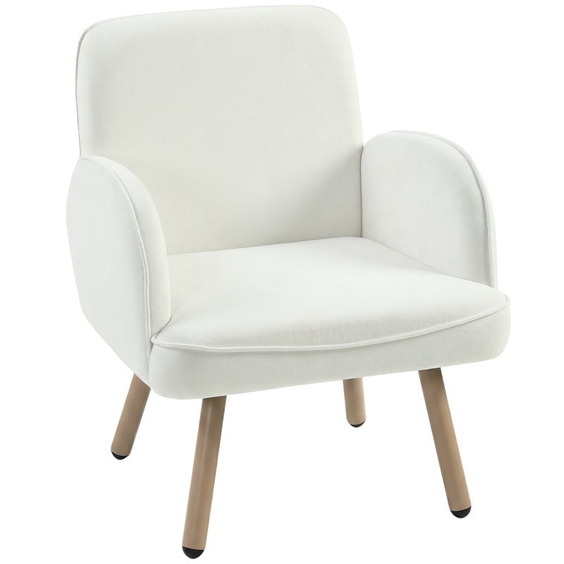 Upholstered Accent Chair, Cream, Natural Wood