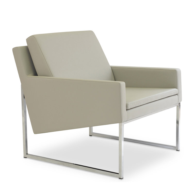 Nova Metal Armchair, Light Gray Faux Leather