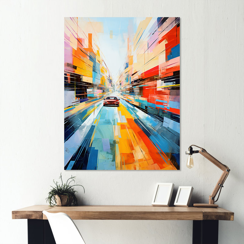 Coloré cubisme 24H Le Man Race Track IV - Art mural en métal, H 32 po x l 24 po x P 1 po