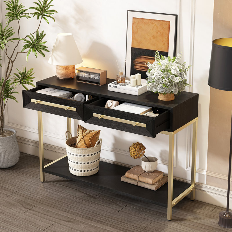 Table d'entrée, console avec deux tiroirs, table de couloir rétro avec un design géométrique saisissant pour l'entrée et le salon