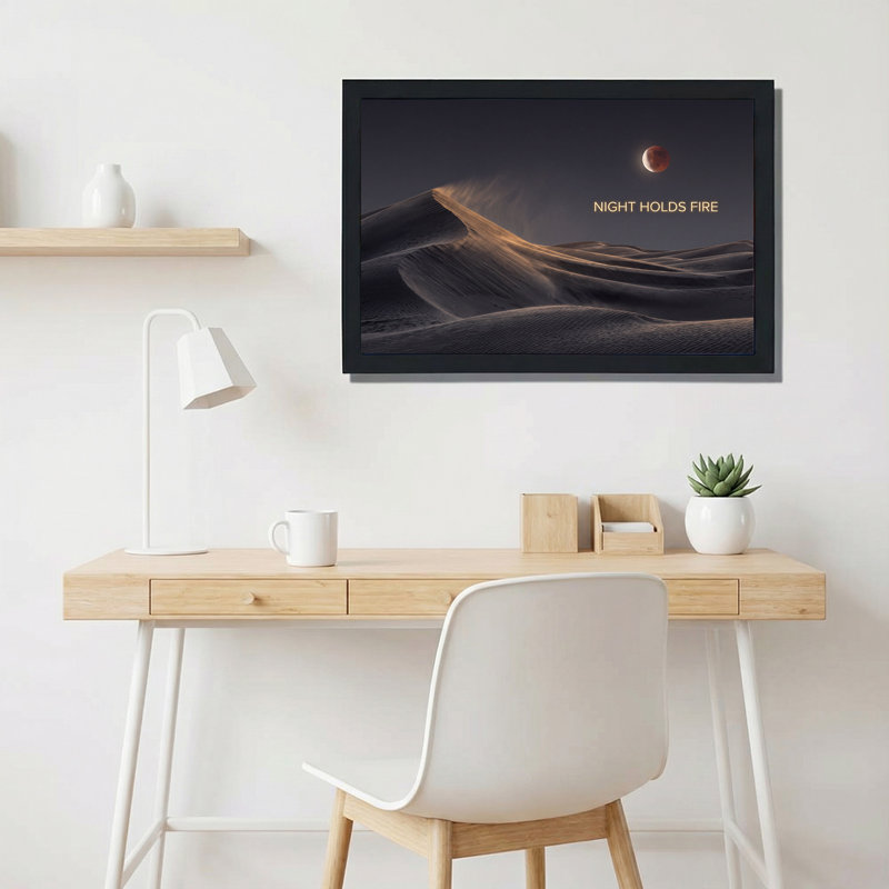 «Sand Dunes Under Red Moon And Night Holds Fire», art mural sur toile, 12"H x 18"W