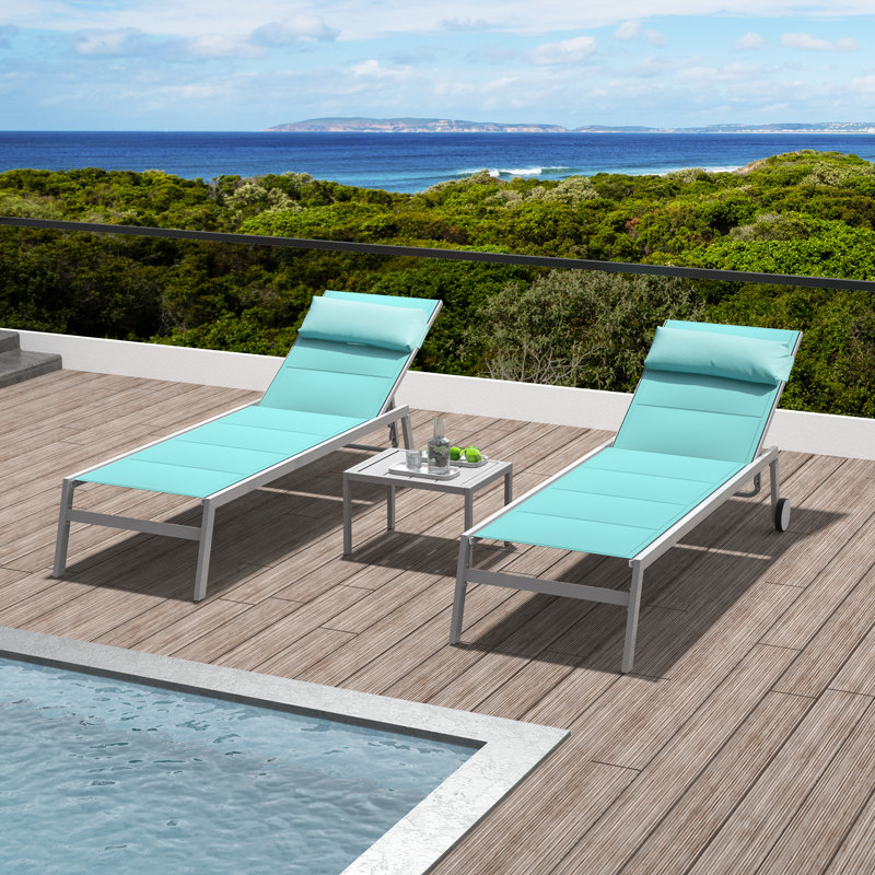 Chaise longue d'extérieur en métal avec table Silken, Bleu lac