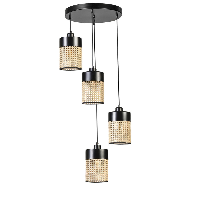 Chandle Chandelier, Black/Rattan