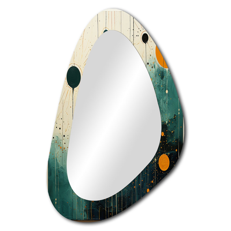 Deas coloré Mid Century Minimalist Oasis III - miroir décoratif minimaliste asymétrique, miroir mural de forme unique moderne, impression d'art en métal